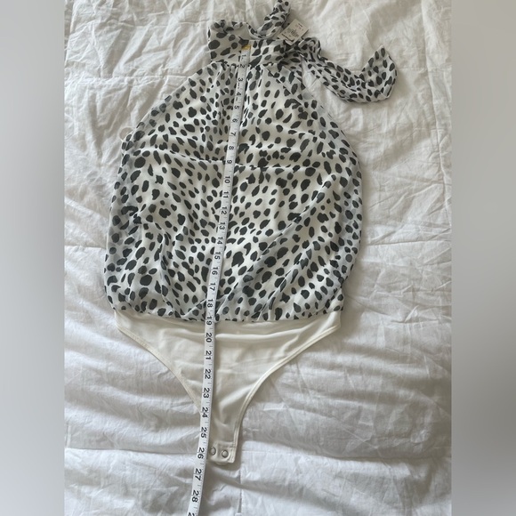 Express white & black animal print high neck tied bodysuit | S - Picture 8 of 8